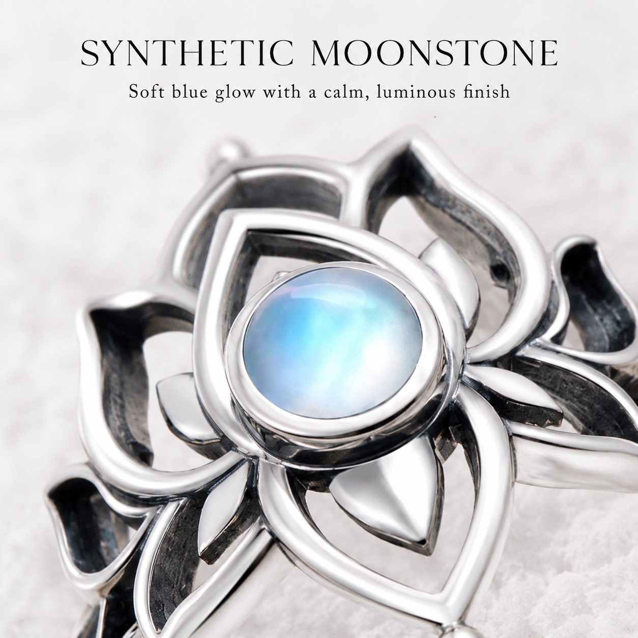 925 Steling Silver Moonstone Lotus Ring