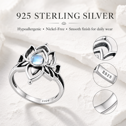 925 Steling Silver Moonstone Lotus Ring
