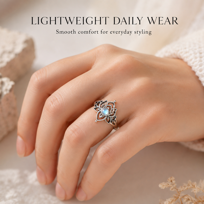 925 Steling Silver Moonstone Lotus Ring