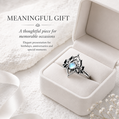 925 Steling Silver Moonstone Lotus Ring