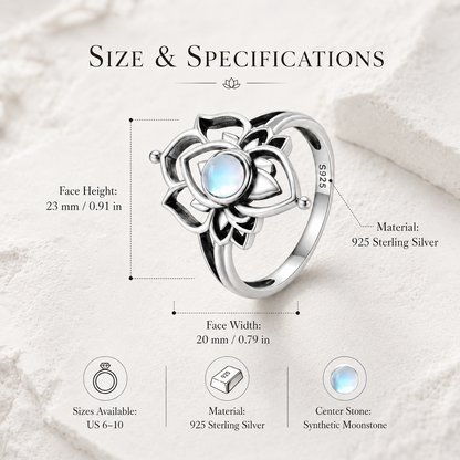 925 Steling Silver Moonstone Lotus Ring