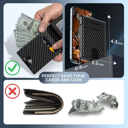Wallet for Men - Pop Up Case, Cash Slot, and Credit Card Slot - Aluminum Wallet with RFID Blocking, Minimalist Leather Wallet Front Pocket with ID Window
