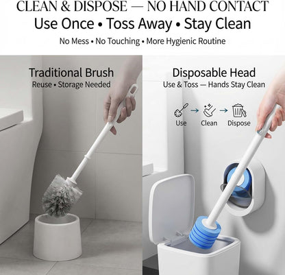 Disposable Toilet Brush Kit with 32 Refills – Wall-Mount Toilet Cleaning System