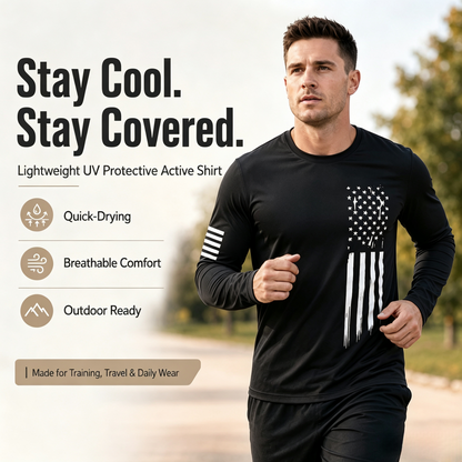 🌟 Men's UV Protective Long Sleeve Athletic Shirt – Lightweight Quick-Dry Activewear with Vintage Logo, Breathable Gym & Casual Tee