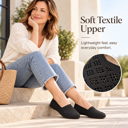 Women's Hollow-Out Knit Sneakers – Round Toe Wide Flat, Breathable Textile Upper, Rubber Sole, All-Season Casual Shoes