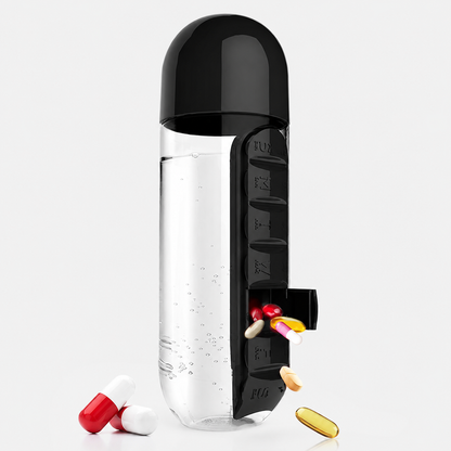 2-in-1 Water Bottle with 7-Day Pill Organizer – 20oz Portable Daily Supplement Bottle