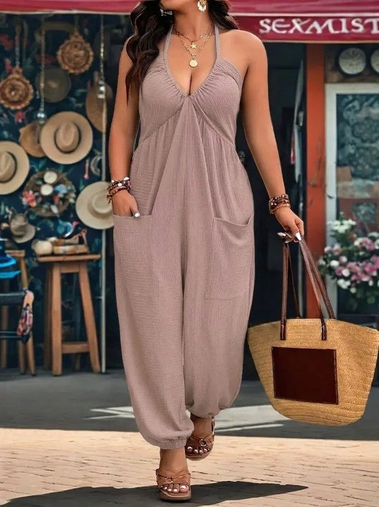 Plain Utility Jumpsuit with Pockets