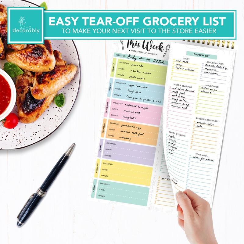 Undated Weekly Meal Planner Pad – 60 Sheets, Strong Magnets & Grocery List | 8.5x11 Fridge Notepad