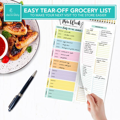 Undated Weekly Meal Planner Pad – 60 Sheets, Strong Magnets & Grocery List | 8.5x11 Fridge Notepad