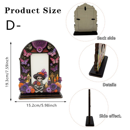 Day of the Dead Wooden Photo Frame – Día de los Muertos Decorative Frame for Altar, Shelf & Tabletop Display