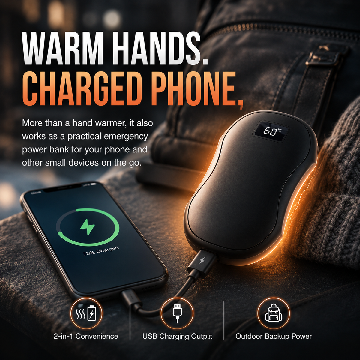 2-Pack Magnetic Hand Warmers – Rechargeable, LED Display, Power Bank for Winter Outdoor Use