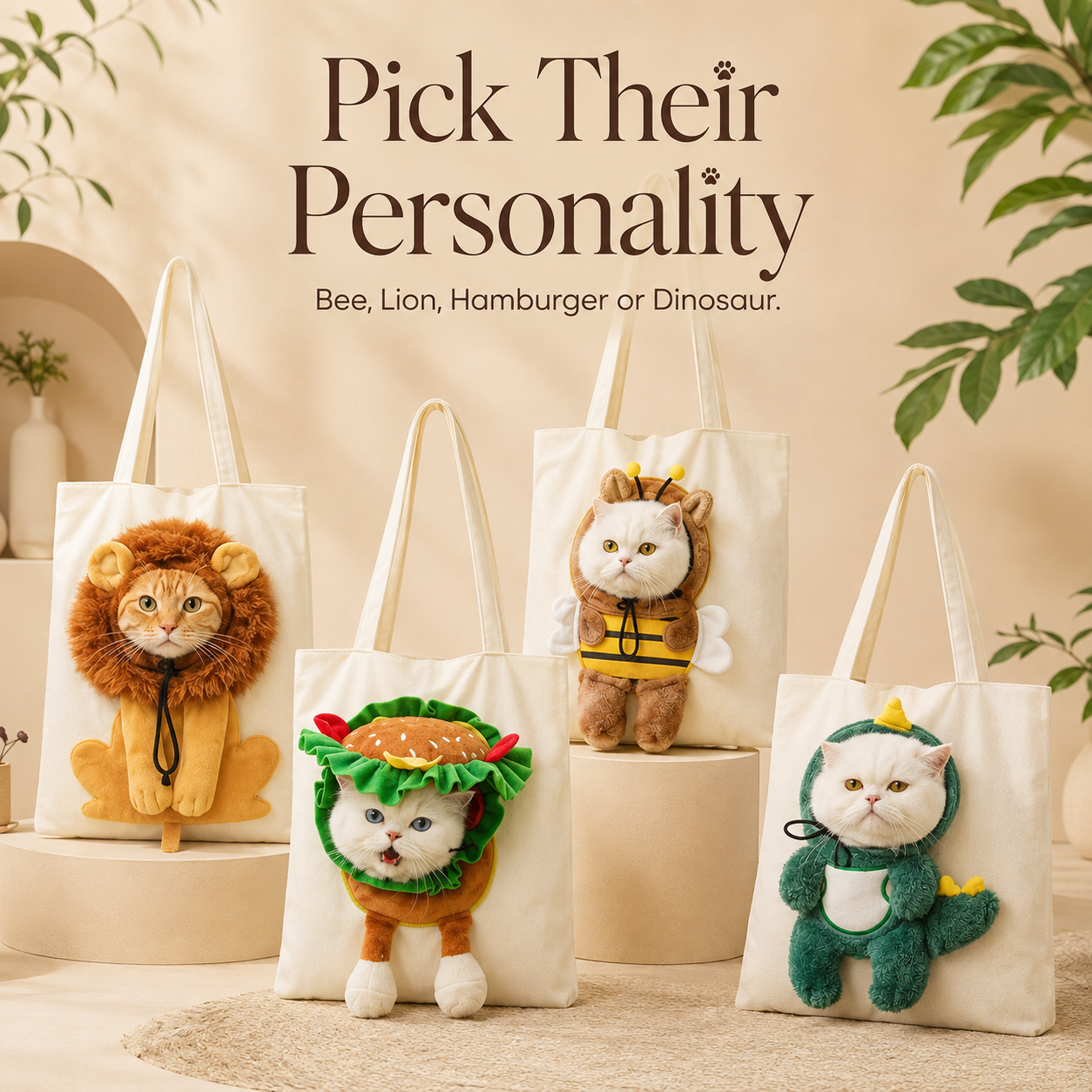 🐱 Cartoon Character Cat Carrier Tote – Face-Forward Shoulder Bag 📸