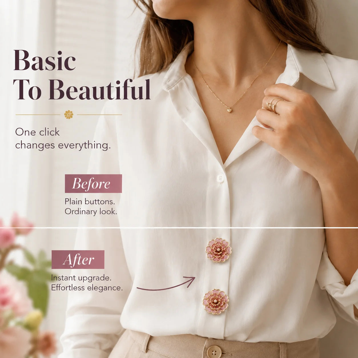 Rhinestone Camellia Button Covers – Snap-On Sparkle for Every Blouse