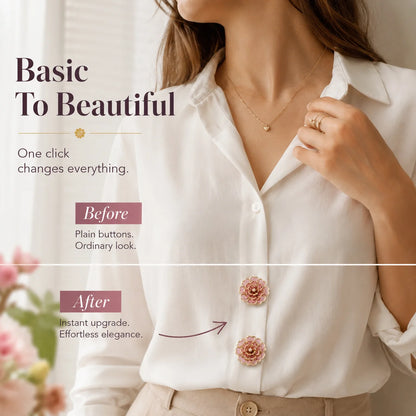 Rhinestone Camellia Button Covers – Snap-On Sparkle for Every Blouse
