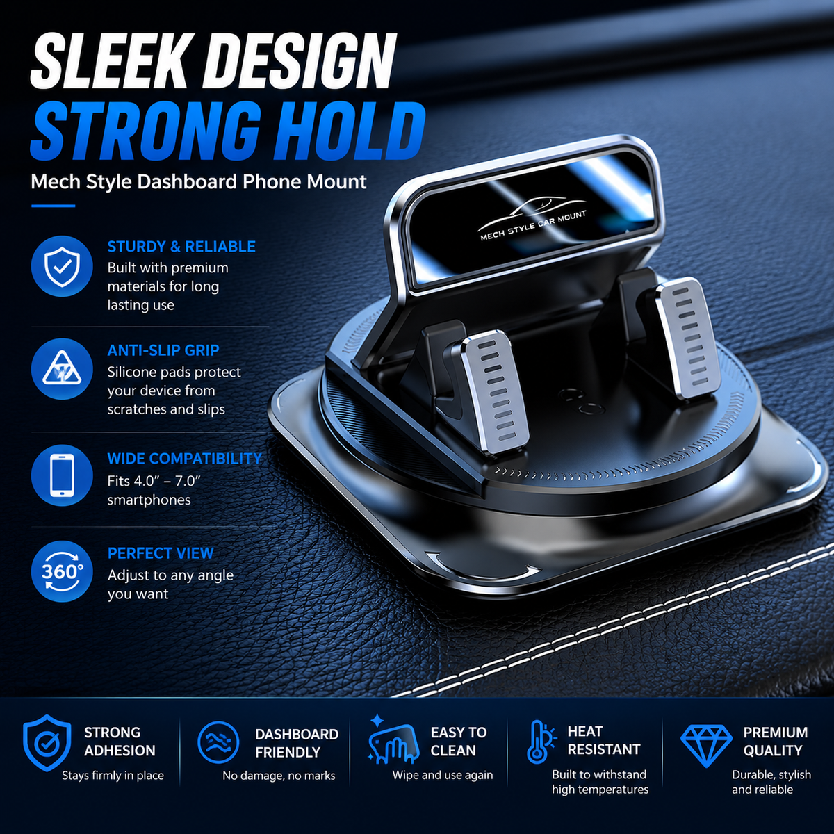 📱 Universal Car Dash Mount – 360° Rotation, Anti-Slip & Stable, Fits All Smartphones, Quick to Install