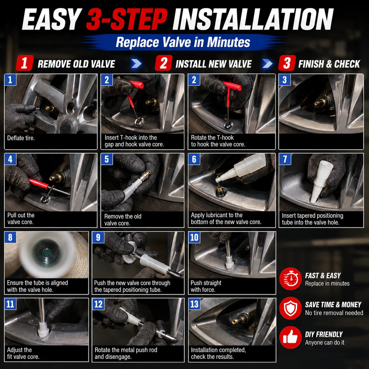 🚗 No More Slow Leaks – Tire Valve Repair Tool Kit for Quick DIY Replacement