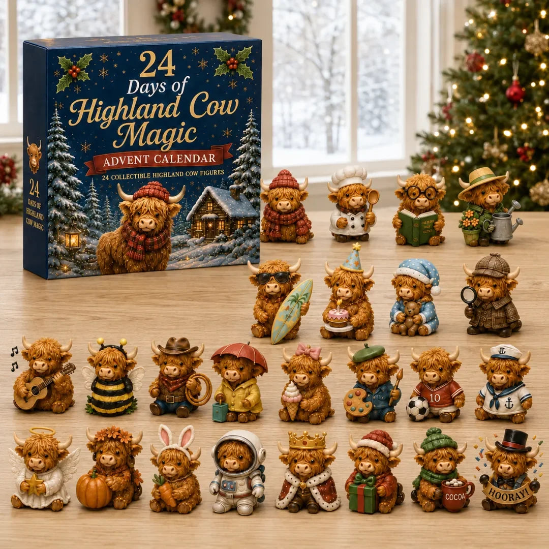 24 Days of Highland Cow Magic Advent Calendar – 24 Collectible Christmas Highland Cow Surprises