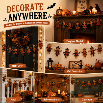 🎃 6 Piece Vintage Wooden Pumpkin Character Halloween Garland Banner Cutouts 🎃