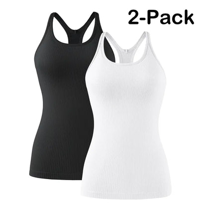 🏋️‍♀️ Women's Ribbed Workout Tank Top with Built-in Bra | Tight Racerback Scoop Neck Athletic Shirt