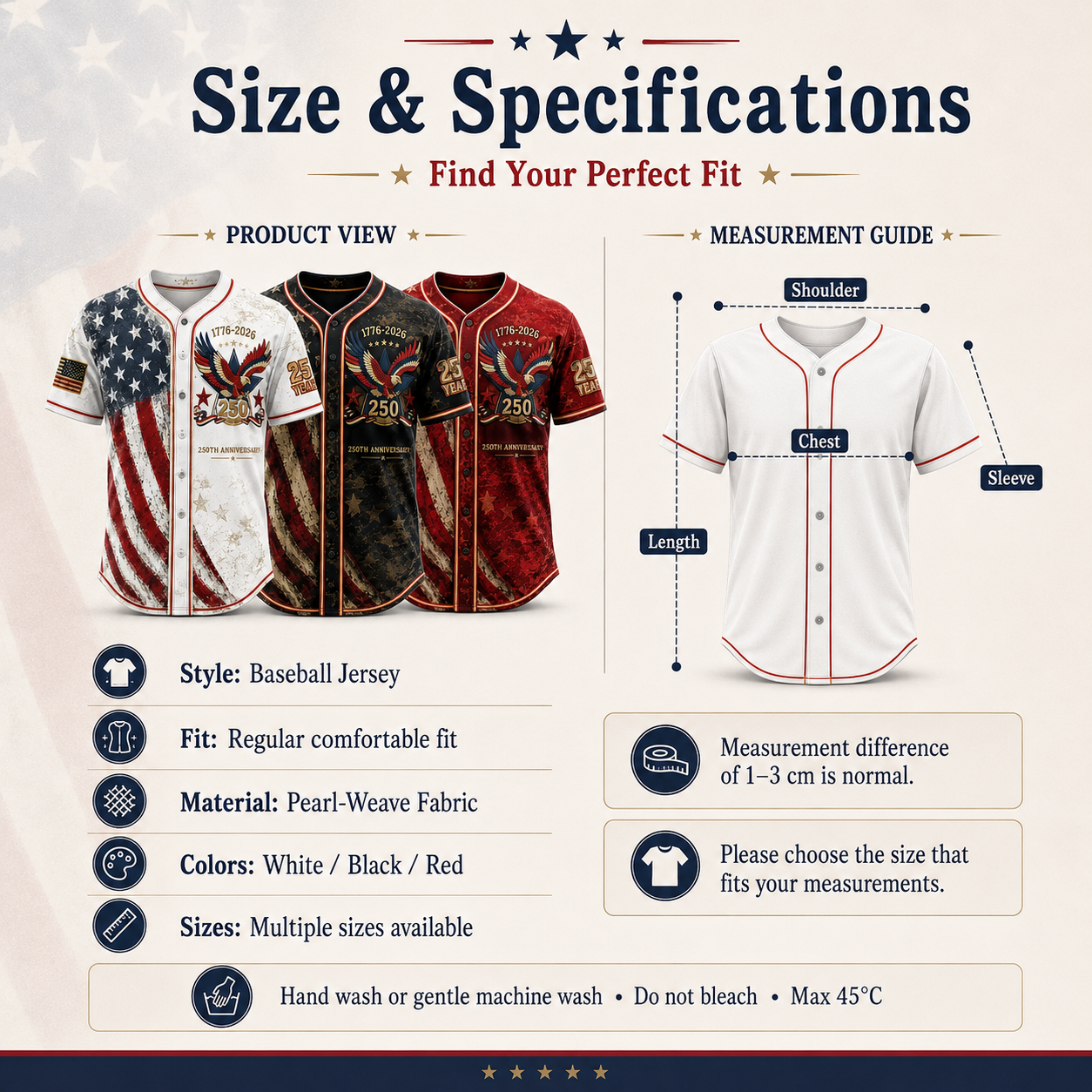 America 250th Anniversary Baseball Jersey | 1776-2026 Patriotic USA Jersey | 4th of July Gift