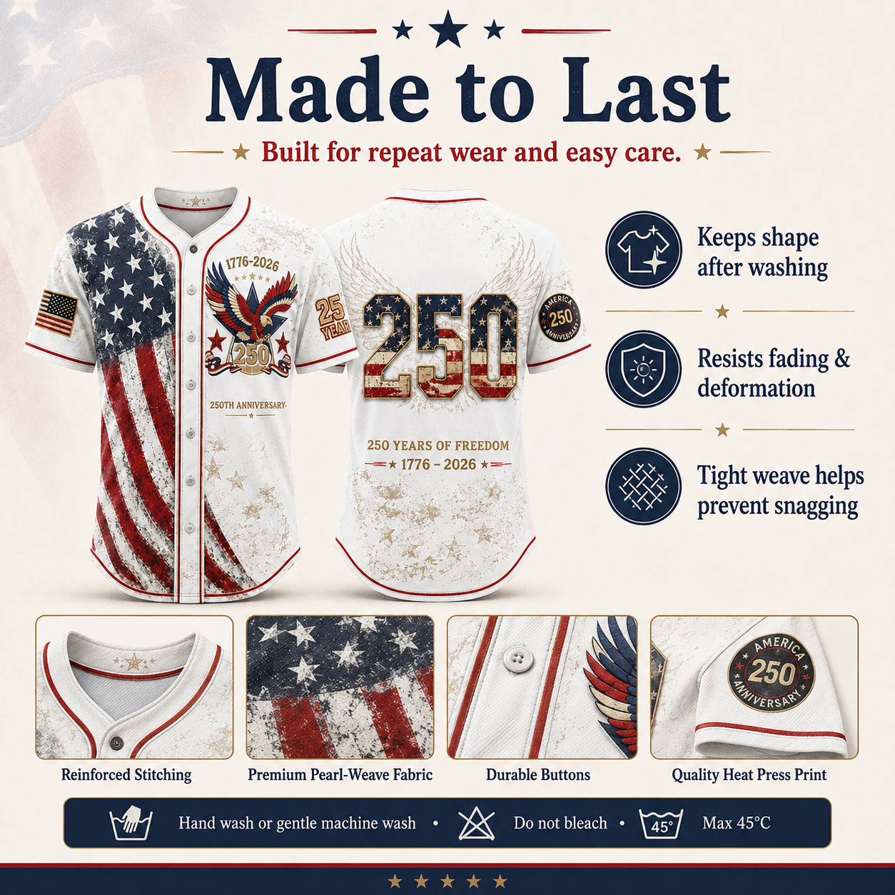 America 250th Anniversary Baseball Jersey | 1776-2026 Patriotic USA Jersey | 4th of July Gift