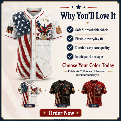 America 250th Anniversary Baseball Jersey | 1776-2026 Patriotic USA Jersey | 4th of July Gift