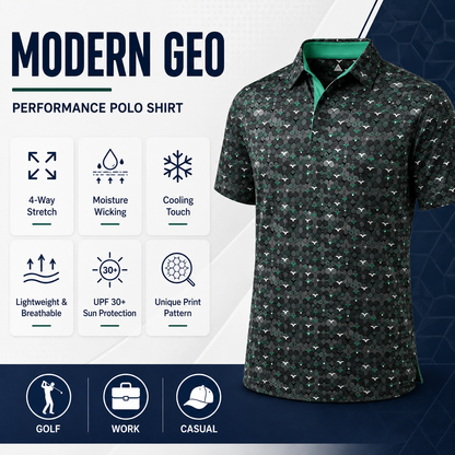 Men's Printed Golf Polo Shirt – 4-Way Stretch, Moisture-Wicking & UPF 30+ Performance Polo