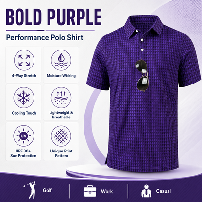 Men's Printed Golf Polo Shirt – 4-Way Stretch, Moisture-Wicking & UPF 30+ Performance Polo