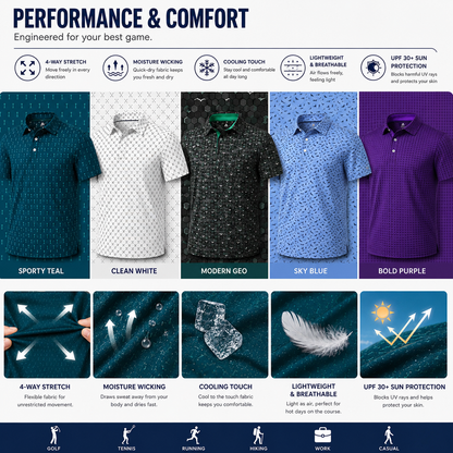 Men's Printed Golf Polo Shirt – 4-Way Stretch, Moisture-Wicking & UPF 30+ Performance Polo