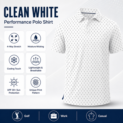 Men's Printed Golf Polo Shirt – 4-Way Stretch, Moisture-Wicking & UPF 30+ Performance Polo