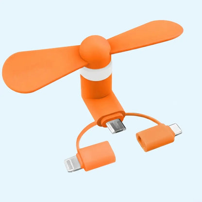 3-in-1 Mini Plug-in Phone Fan-Lightning, Type-C & Micro USB