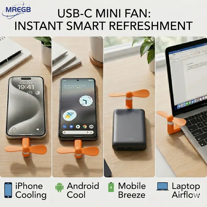 3-in-1 Mini Plug-in Phone Fan-Lightning, Type-C & Micro USB