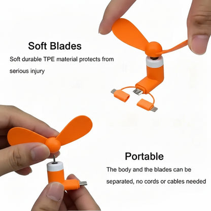 3-in-1 Mini Plug-in Phone Fan-Lightning, Type-C & Micro USB