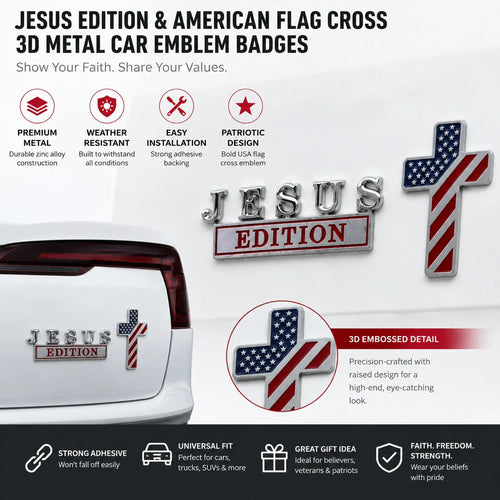 Blessed Jesus Edition Cross Emblem – Premium Metal Badge for Vehicle, Bible Study & Faith Collection (2 Pack)📖🕊️