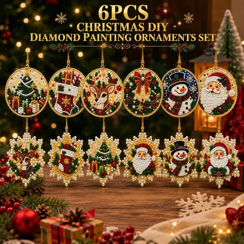 ⏳50% OFF – 🎄Beginner-Friendly Christmas Pearl & Gem Diamond Painting DIY Kit | 6 Festive Ornament Designs with Sparkling Pearls, Faceted Gems & 3D Layered Detail 💕