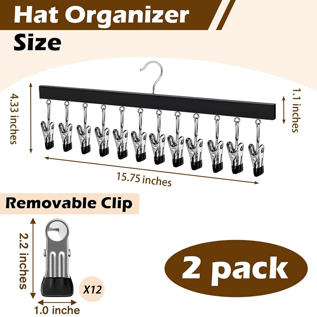 Wooden Multi-Purpose Organizer with 12 Stainless Steel Clips