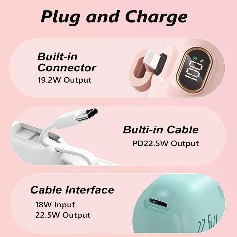 5000mAh Mini Fast-Charging Power Bank with Dual Ports & Digital Display