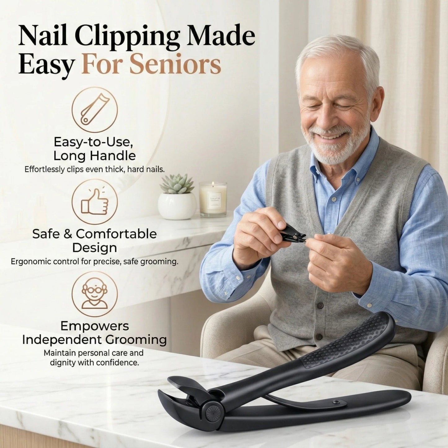 Nail Clipper for Seniors, Wide Jaw Long Handle Clipper for Thick Nails