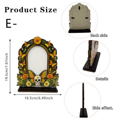Day of the Dead Wooden Photo Frame – Día de los Muertos Decorative Frame for Altar, Shelf & Tabletop Display