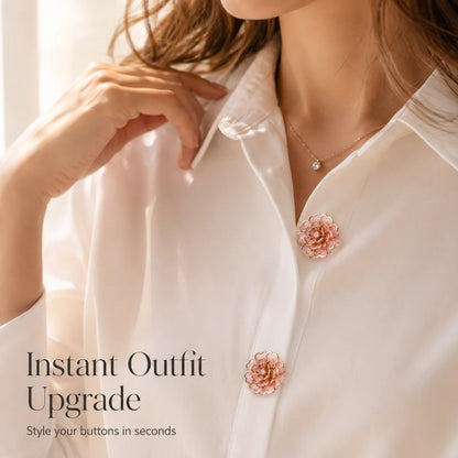 Rhinestone Camellia Button Covers – Snap-On Sparkle for Every Blouse