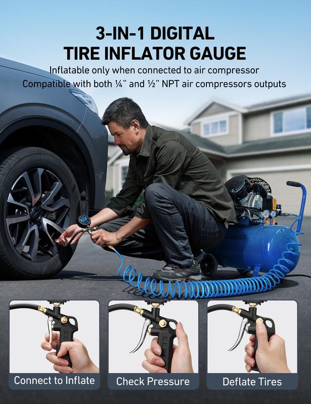 🛠️Automotive Vehicle Tool🛠️3-in-1 Digital Tire Inflator Gauge Accuracy Measurement Durable Brass Components