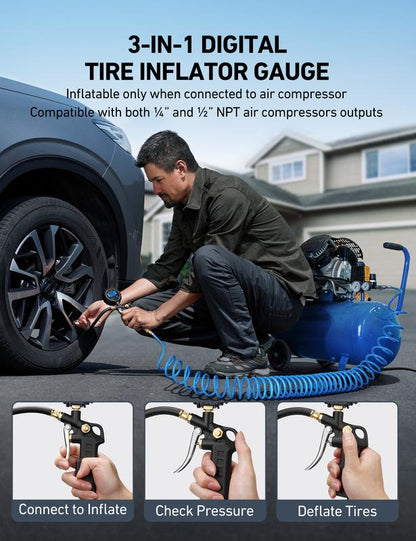 🛠️Automotive Vehicle Tool🛠️3-in-1 Digital Tire Inflator Gauge Accuracy Measurement Durable Brass Components