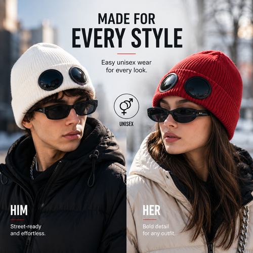 🧶 Winter Knitted Beanie with Built‑In Dark Goggles – Warm Hat & Eye Protection All in One ❄️