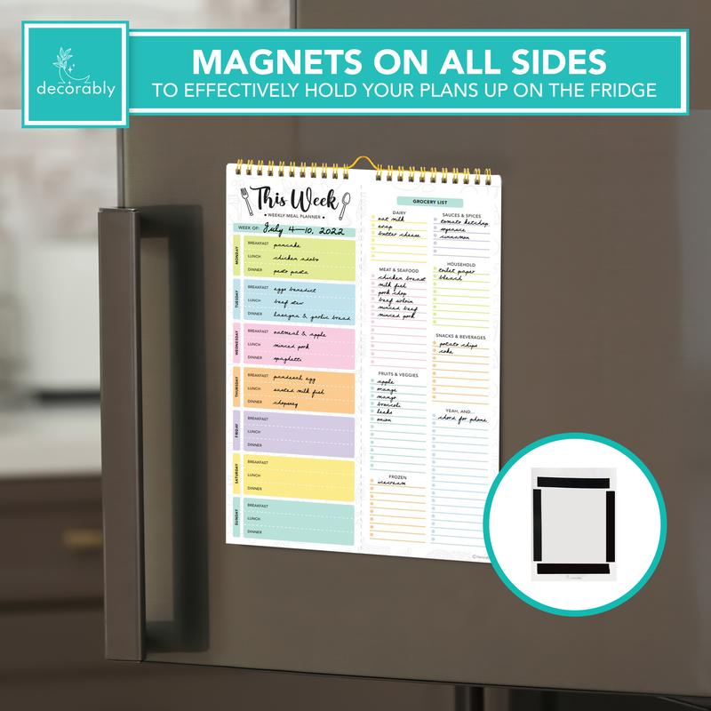 Undated Weekly Meal Planner Pad – 60 Sheets, Strong Magnets & Grocery List | 8.5x11 Fridge Notepad