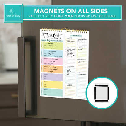 Undated Weekly Meal Planner Pad – 60 Sheets, Strong Magnets & Grocery List | 8.5x11 Fridge Notepad