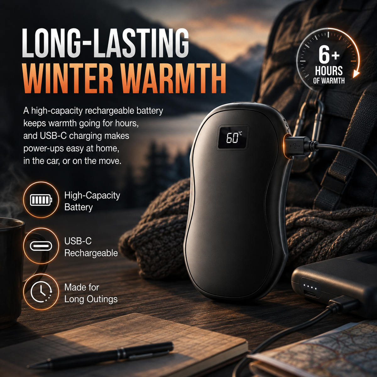 2-Pack Magnetic Hand Warmers – Rechargeable, LED Display, Power Bank for Winter Outdoor Use