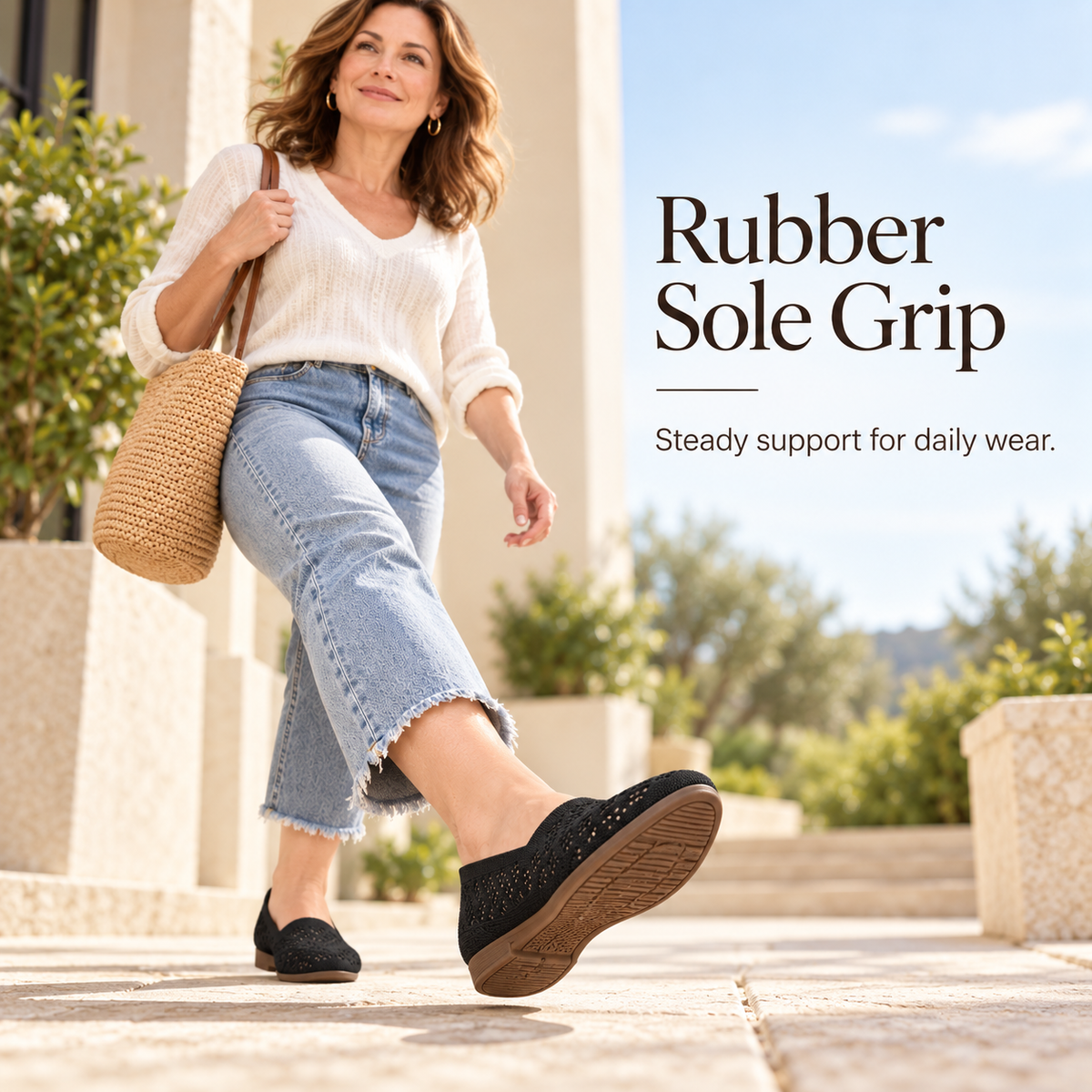 Women's Hollow-Out Knit Sneakers – Round Toe Wide Flat, Breathable Textile Upper, Rubber Sole, All-Season Casual Shoes