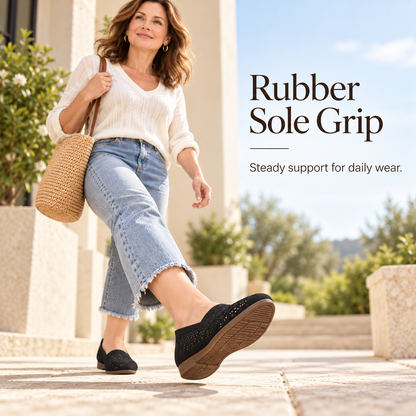 Women's Hollow-Out Knit Sneakers – Round Toe Wide Flat, Breathable Textile Upper, Rubber Sole, All-Season Casual Shoes