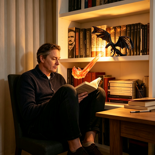 Fantasy Book Nook with Dragon Flame LED – Miniature Shelf Decor for Book Lovers 🐉✨