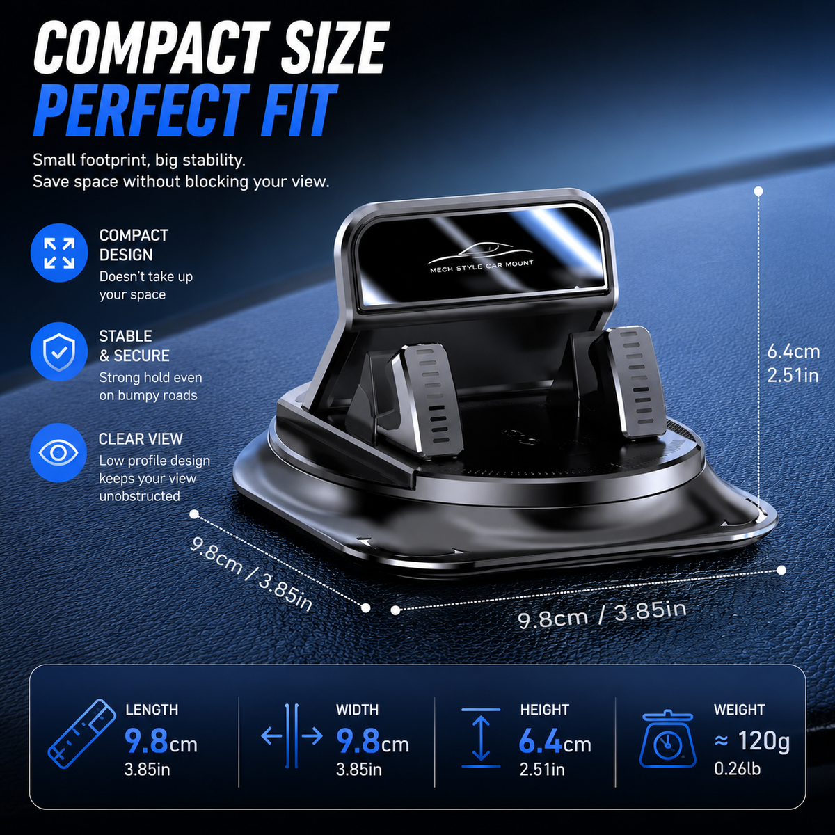📱 Universal Car Dash Mount – 360° Rotation, Anti-Slip & Stable, Fits All Smartphones, Quick to Install